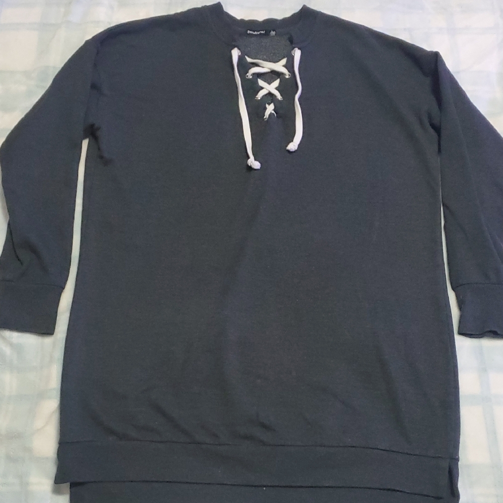 Unisex Navy Blue Lace-Up Small Sweater